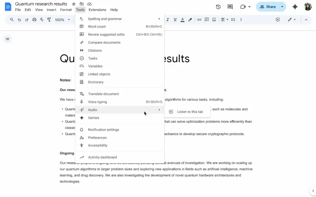 Google Docs Gets a Voice! Gemini 